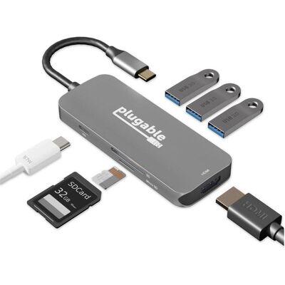Plugable USB C 7-in-1 Adapter Hub (USB-C, 7 Ports), Dockingstation + USB Hub, Schwarz Plugable USB C 7-in-1 Adapter Hub (USB-C, 7 Ports), Dockingstation + USB Hub, Schwarz