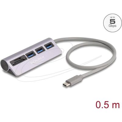 Delock 3 Port USB 5 Gbps Hub inklusive SD und Micro SD Card (USB-C, 3 Ports), Dockingstation + USB Hub, Grau Delock 3 Port USB 5 Gbps Hub inklusive SD und Micro SD Card (USB-C, 3 Ports), Dockingstation + USB Hub, Grau