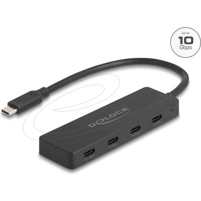 Delock USB 10 Gbps USB Type-C Hub mit 4 x USB Type-C Buchse (USB-C, 4 Ports), Dockingstation + USB Hub, Schwarz Delock USB 10 Gbps USB Type-C Hub mit 4 x USB Type-C Buchse (USB-C, 4 Ports), Dockingstation + USB Hub, Schwarz