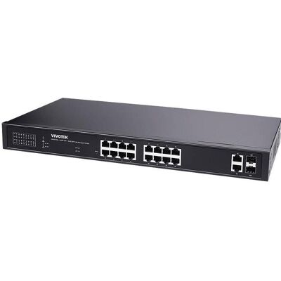 Vivotek AW-GEL-205A-260 PoE Switch, 16xGE PoE + 2xGE UTP + 2xGE SFP (20 Ports), Netzwerk Switch, Schwarz Vivotek AW-GEL-205A-260 PoE Switch, 16xGE PoE + 2xGE UTP + 2xGE SFP (20 Ports), Netzwerk Switch, Schwarz