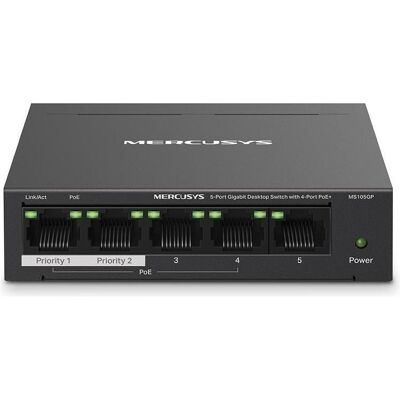 Mercusys Boitier en métal Switch de bureau 5 ports Gigabit avec 4 ports PoE+, 4 ports PoE (5 Ports), Netzwerk Switch, Schwarz Mercusys Boitier en métal Switch de bureau 5 ports Gigabit avec 4 ports PoE+, 4 ports PoE (5 Ports), Netzwerk Switch, Schwarz