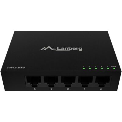 Lanberg switch 5x 1Gb/s niezarządzalny 12V obudowa metalowa (5 Ports), Netzwerk Switch, Schwarz Lanberg switch 5x 1Gb/s niezarządzalny 12V obudowa metalowa (5 Ports), Netzwerk Switch, Schwarz