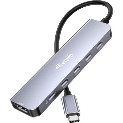 Equip Adapter USB-C -> HDMI, 4xUSB-C 4K/60Hz USB3.2 Gen.2 sw (USB-C), Dockingstation + USB Hub, Grau Equip Adapter USB-C -> HDMI, 4xUSB-C 4K/60Hz USB3.2 Gen.2 sw (USB-C), Dockingstation + USB Hub, Grau