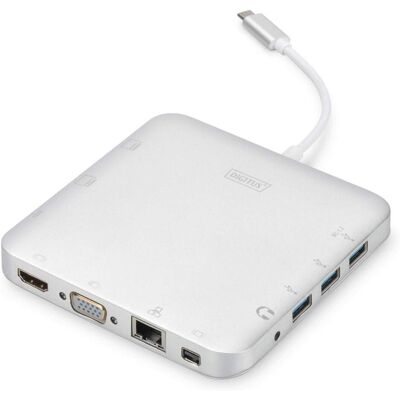 Digitus Universal Dockingstation USB 3.1 Typ C MicroSD SD (USB-C, 11 Ports), Dockingstation + USB Hub, Silber Digitus Universal Dockingstation USB 3.1 Typ C MicroSD SD (USB-C, 11 Ports), Dockingstation + USB Hub, Silber