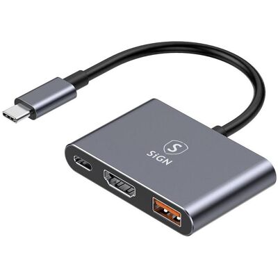 SiGN USB-C Hub zu USB-A 3.0 / USB-C PD 100W / HDMI 4K@30Hz (USB-C), Dockingstation + USB Hub, Schwarz SiGN USB-C Hub zu USB-A 3.0 / USB-C PD 100W / HDMI 4K@30Hz (USB-C), Dockingstation + USB Hub, Schwarz