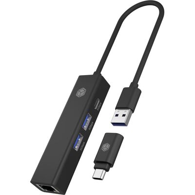 Icy Box IB-HUB1439-LAN (USB-A, USB-C, 4 Ports), Dockingstation + USB Hub, Schwarz Icy Box IB-HUB1439-LAN (USB-A, USB-C, 4 Ports), Dockingstation + USB Hub, Schwarz