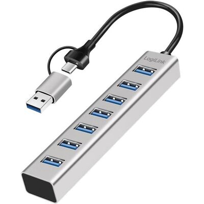 LogiLink Prüfen (USB-A, USB-C, 7 Ports), Dockingstation + USB Hub, Silber LogiLink Prüfen (USB-A, USB-C, 7 Ports), Dockingstation + USB Hub, Silber