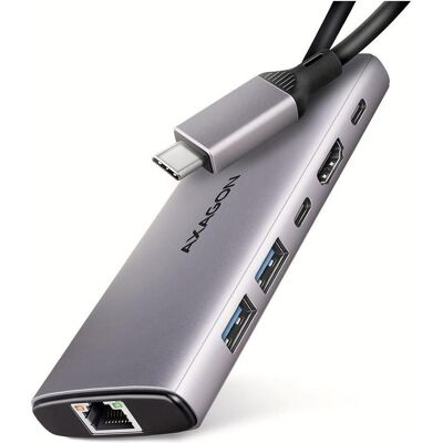 Axagon HMC-6G2L, USB 10Gb/s hub, 2x USB-A, 1x USB-C, HDMI 4k/60, RJ-45, PD 100W, kabel USB-C 15cm (USB-C, 6 Ports), Dockingstation + USB Hub, Silber Axagon HMC-6G2L, USB 10Gb/s hub, 2x USB-A, 1x USB-C, HDMI 4k/60, RJ-45, PD 100W, kabel USB-C 15cm (USB-C, 6 Ports), Dockingstation + USB Hub, Silber