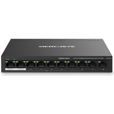 Mercusys MS110P 10xFE Desktop-Switch 8xPoE+ (10 Ports), Netzwerk Switch, Schwarz Mercusys MS110P 10xFE Desktop-Switch 8xPoE+ (10 Ports), Netzwerk Switch, Schwarz