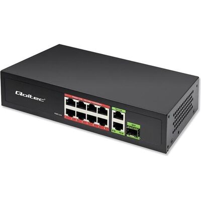 Qoltec Ethernet Switch PoE RJ45 PoE Uplink SFP (11 Ports), Netzwerk Switch, Schwarz Qoltec Ethernet Switch PoE RJ45 PoE Uplink SFP (11 Ports), Netzwerk Switch, Schwarz