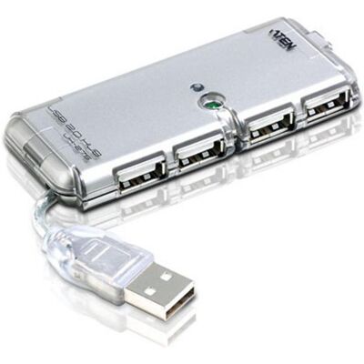 Aten USB 2.0 Hub (USB-A, 4 Ports), Dockingstation + USB Hub, Silber Aten USB 2.0 Hub (USB-A, 4 Ports), Dockingstation + USB Hub, Silber