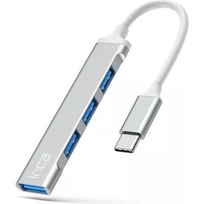 Inca Adapter IUSB-04TX Typ C USB Eingang, 2.0/3.0 Ausgang (USB-C, 4 Ports), Dockingstation + USB Hub, Silber, Weiss Inca Adapter IUSB-04TX Typ C USB Eingang, 2.0/3.0 Ausgang (USB-C, 4 Ports), Dockingstation + USB Hub, Silber, Weiss