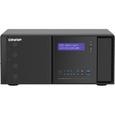 QNAP QGD-3014-16PT, J4125,.5 inch HDD, 2xM.2 SATA SSD, 2xUSB3.0, 14x RJ45 PoE ports, 2x (16 Ports), Netzwerk Switch, Schwarz QNAP QGD-3014-16PT, J4125,.5 inch HDD, 2xM.2 SATA SSD, 2xUSB3.0, 14x RJ45 PoE ports, 2x (16 Ports), Netzwerk Switch, Schwarz