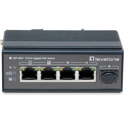 LevelOne Switch 5x GE IGP-0501 4xGE 1xGSFP 4xPoE+ (5 Ports), Netzwerk Switch, Schwarz LevelOne Switch 5x GE IGP-0501 4xGE 1xGSFP 4xPoE+ (5 Ports), Netzwerk Switch, Schwarz