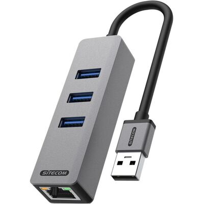 SiteCom AD-1007 USB-A zu Ether +3x USB Hub (USB-A, 3 Ports), Dockingstation + USB Hub, Grau SiteCom AD-1007 USB-A zu Ether +3x USB Hub (USB-A, 3 Ports), Dockingstation + USB Hub, Grau