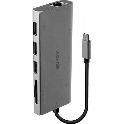 Lindy USB 3.1 Typ C Multi-Port Konverter (USB-C), Dockingstation + USB Hub, Grau Lindy USB 3.1 Typ C Multi-Port Konverter (USB-C), Dockingstation + USB Hub, Grau
