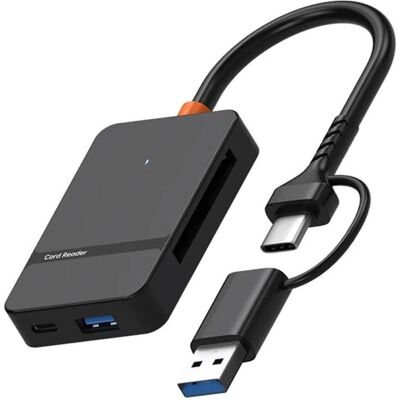 PowerGuard 8-in-1 OTG USB-C USB-A to SD, MicroSD, CF, MS Cardreader Photo Adapter (USB-A, USB-C, 8 Ports), Dockingstation + USB Hub, Schwarz PowerGuard 8-in-1 OTG USB-C USB-A to SD, MicroSD, CF, MS Cardreader Photo Adapter (USB-A, USB-C, 8 Ports), Dockingstation + USB Hub, Schwarz