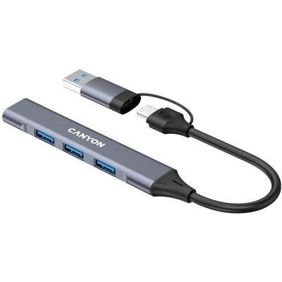Canyon Konverter-Hub DS-02 4in1 USB-A/C Grau (USB-A, USB-C, 4 Ports), Dockingstation + USB Hub, Grau Canyon Konverter-Hub DS-02 4in1 USB-A/C Grau (USB-A, USB-C, 4 Ports), Dockingstation + USB Hub, Grau