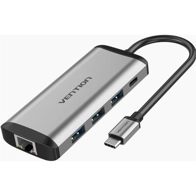 Vention Multifunktion Adapter HDMi, 3xUSB, TF, SD, RJ45 (USB-C, 9 Ports), Dockingstation + USB Hub, Grau Vention Multifunktion Adapter HDMi, 3xUSB, TF, SD, RJ45 (USB-C, 9 Ports), Dockingstation + USB Hub, Grau
