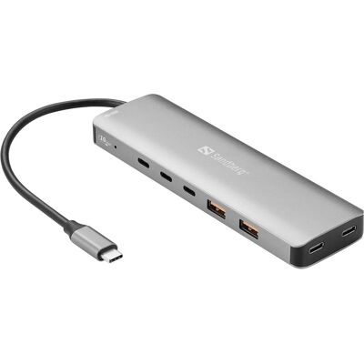 Sandberg USB-C to 5xUSB-C+2xUSB-A 100W (7 Ports), Dockingstation + USB Hub, Grau Sandberg USB-C to 5xUSB-C+2xUSB-A 100W (7 Ports), Dockingstation + USB Hub, Grau