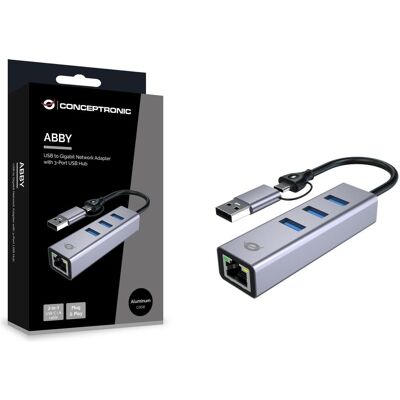 Conceptronic Adapter USB-C->3xUSB-A3.2 5Gbs (USB-A, USB-C, 3 Ports), Dockingstation + USB Hub, Grau Conceptronic Adapter USB-C->3xUSB-A3.2 5Gbs (USB-A, USB-C, 3 Ports), Dockingstation + USB Hub, Grau
