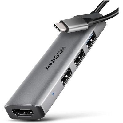 Axagon HMC-H3A USB-C 5Gbps STARTER 4in1 hub (USB-C, 4 Ports), Dockingstation + USB Hub, Silber, Grau Axagon HMC-H3A USB-C 5Gbps STARTER 4in1 hub (USB-C, 4 Ports), Dockingstation + USB Hub, Silber, Grau
