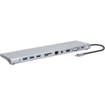 Manhattan USB-C PD 11-in-1-Dockingstation mit MST für drei Monitore (USB-C), Dockingstation + USB Hub, Silber Manhattan USB-C PD 11-in-1-Dockingstation mit MST für drei Monitore (USB-C), Dockingstation + USB Hub, Silber