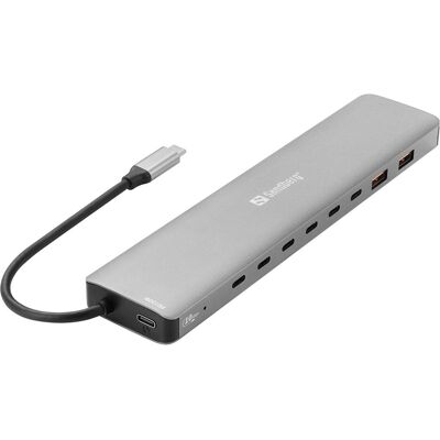 Sandberg USB-C to 8xUSB-C+2xUSB-A 100W (USB-C, 10 Ports), Dockingstation + USB Hub, Grau Sandberg USB-C to 8xUSB-C+2xUSB-A 100W (USB-C, 10 Ports), Dockingstation + USB Hub, Grau