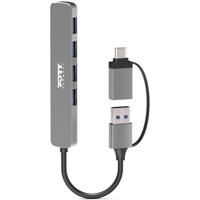 Port Designs HUB USB 4 PORTS 3.0 SLIM COMBO (4 Ports), Dockingstation + USB Hub, Silber Port Designs HUB USB 4 PORTS 3.0 SLIM COMBO (4 Ports), Dockingstation + USB Hub, Silber
