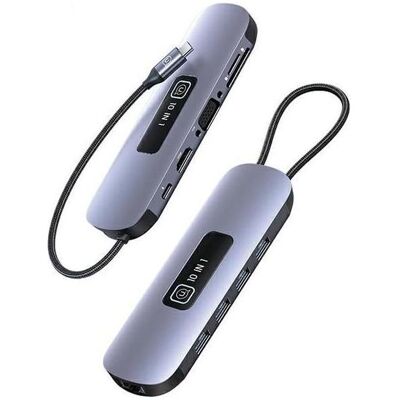 Usams US-SJ644 PD100W 10in1 Multifunctional Type-C HUB with Light(Type-C To HDMI+USB3.0*2+USB2.0*2+VGA+TF (USB-C, 10 Ports), Dockingstation + USB Hub, Grau Usams US-SJ644 PD100W 10in1 Multifunctional Type-C HUB with Light(Type-C To HDMI+USB3.0*2+USB2.0*2+VGA+TF (USB-C, 10 Ports), Dockingstation + USB Hub, Grau