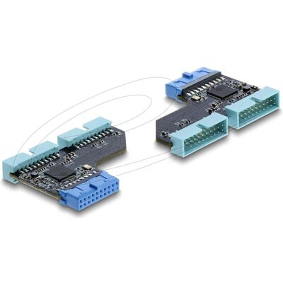 Delock USB 5 Gbps Hub 20 Pin Pfostenbuchse zu 2 x USB 5 Gbps (2 Ports), Dockingstation + USB Hub, Schwarz, Blau Delock USB 5 Gbps Hub 20 Pin Pfostenbuchse zu 2 x USB 5 Gbps (2 Ports), Dockingstation + USB Hub, Schwarz, Blau