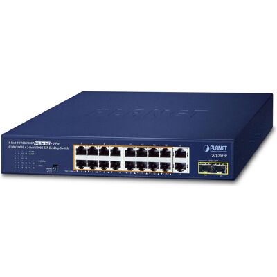 Planet 16-Port GE 802.3at + 2-Port GE + 2-Port 1000X SFP (20 Ports), Netzwerk Switch, Blau Planet 16-Port GE 802.3at + 2-Port GE + 2-Port 1000X SFP (20 Ports), Netzwerk Switch, Blau