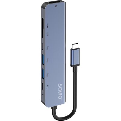 Savio AK-82 (USB-C, 7 Ports), Dockingstation + USB Hub, Schwarz Savio AK-82 (USB-C, 7 Ports), Dockingstation + USB Hub, Schwarz