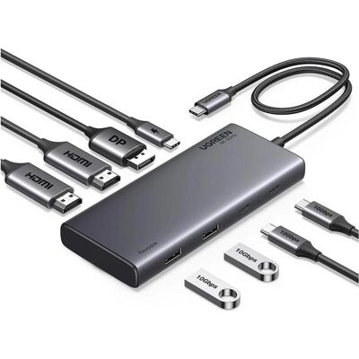 Ugreen 35625 (USB-C, 8 Ports), Dockingstation + USB Hub, Grau Ugreen 35625 (USB-C, 8 Ports), Dockingstation + USB Hub, Grau