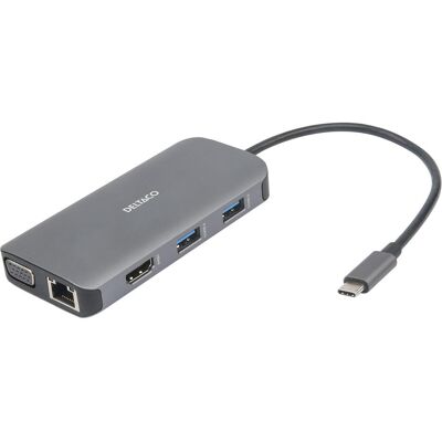 Deltaco USB-C Dockingstation 3xUSB/SD/microSD/RJ45/HDMI si (USB-C, 1 Port), Dockingstation + USB Hub, Silber Deltaco USB-C Dockingstation 3xUSB/SD/microSD/RJ45/HDMI si (USB-C, 1 Port), Dockingstation + USB Hub, Silber