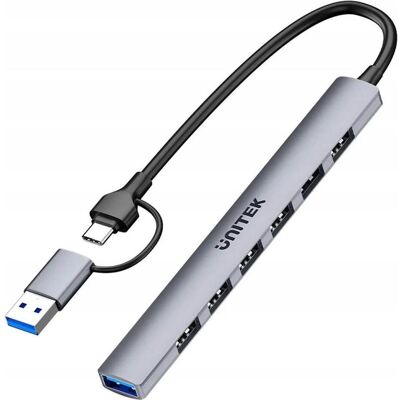 Unitek HUB USB-A/C 7W1 USB-A 5 GBPS (USB-C, 7 Ports), Dockingstation + USB Hub, Grau Unitek HUB USB-A/C 7W1 USB-A 5 GBPS (USB-C, 7 Ports), Dockingstation + USB Hub, Grau