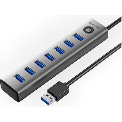 Orico Converter CL7U-U3 hub 7x USB-A 3.0 + USB-C 5V/3A 1m - gray (USB-A, USB-C, 7 Ports), Dockingstation + USB Hub, Grau Orico Converter CL7U-U3 hub 7x USB-A 3.0 + USB-C 5V/3A 1m - gray (USB-A, USB-C, 7 Ports), Dockingstation + USB Hub, Grau