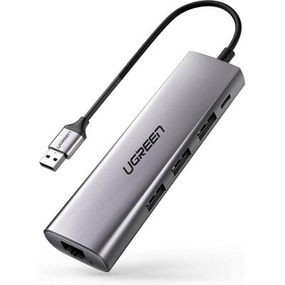 Ugreen CM266 Hub Adapter 5in1 USB, 3x USB 3.0, micro USB, RJ45 (gray) (USB-A, 5 Ports), Dockingstation + USB Hub, Grau Ugreen CM266 Hub Adapter 5in1 USB, 3x USB 3.0, micro USB, RJ45 (gray) (USB-A, 5 Ports), Dockingstation + USB Hub, Grau