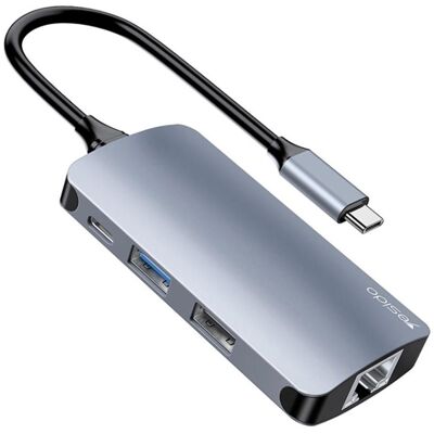 Yesido USB-C Hub HB15, 6in1, Grey (USB-C, 6 Ports), Dockingstation + USB Hub, Grau Yesido USB-C Hub HB15, 6in1, Grey (USB-C, 6 Ports), Dockingstation + USB Hub, Grau
