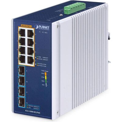 Planet Industrial 8-Port PoE+ Switch IGS-1000-8UP4X (8 Ports), Netzwerk Switch, Blau, Grau Planet Industrial 8-Port PoE+ Switch IGS-1000-8UP4X (8 Ports), Netzwerk Switch, Blau, Grau
