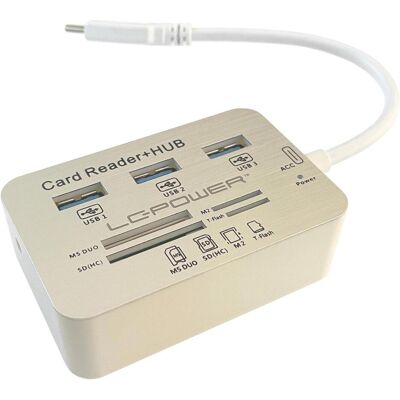 LC-Power USB-Hub LC-HUB-C-CR (USB-C, 7 Ports), Dockingstation + USB Hub, Weiss, Silber LC-Power USB-Hub LC-HUB-C-CR (USB-C, 7 Ports), Dockingstation + USB Hub, Weiss, Silber