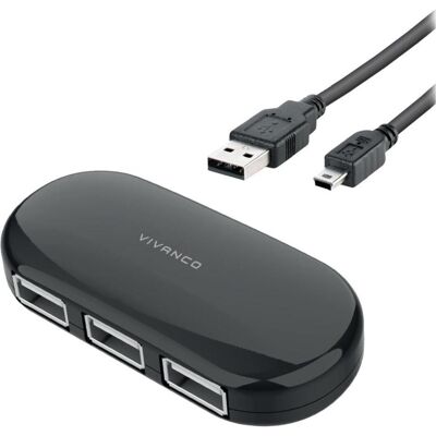 Vivanco USB 2.0 Hub, 4-Port (USB-A, 4 Ports), Dockingstation + USB Hub, Schwarz Vivanco USB 2.0 Hub, 4-Port (USB-A, 4 Ports), Dockingstation + USB Hub, Schwarz