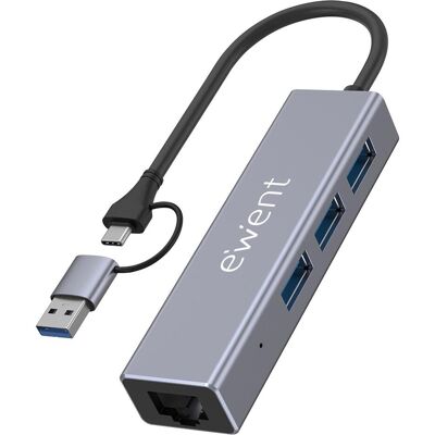 Ewent EW1159 (USB-C, 4 Ports), Dockingstation + USB Hub, Grau Ewent EW1159 (USB-C, 4 Ports), Dockingstation + USB Hub, Grau