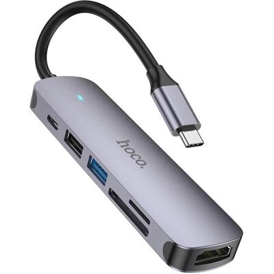 Hoco HB28 Multi Hub (USB-C, 6 Ports), Dockingstation + USB Hub, Grau Hoco HB28 Multi Hub (USB-C, 6 Ports), Dockingstation + USB Hub, Grau
