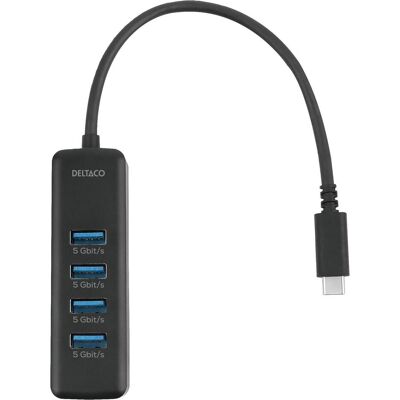 Deltaco USB-C Hubb USB-C ha -> 4xUSB-A (USB-C, 4 Ports), Dockingstation + USB Hub, Schwarz Deltaco USB-C Hubb USB-C ha -> 4xUSB-A (USB-C, 4 Ports), Dockingstation + USB Hub, Schwarz