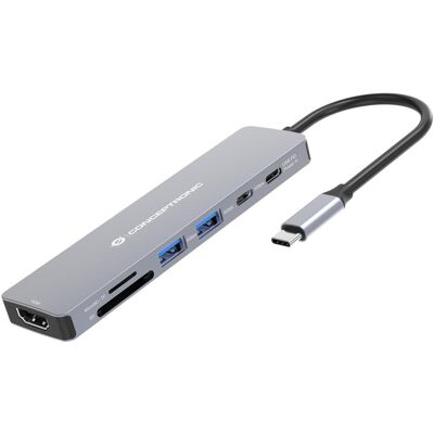 Conceptronic 7-1 Dock USB-C->HDMI/USB-C/2xUSB-A/+ 25cm gr (USB-C, 7 Ports), Dockingstation + USB Hub, Grau Conceptronic 7-1 Dock USB-C->HDMI/USB-C/2xUSB-A/+ 25cm gr (USB-C, 7 Ports), Dockingstation + USB Hub, Grau