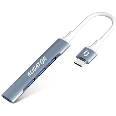 Aligator Hub USB-C / 4X USB (USB-C, 4 Ports), Dockingstation + USB Hub, Silber Aligator Hub USB-C / 4X USB (USB-C, 4 Ports), Dockingstation + USB Hub, Silber