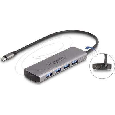 Delock USB 10 Gbps 4 Port USB Typ-A Hub mit USB Type-C Ansch (USB-C, 4 Ports), Dockingstation + USB Hub, Grau Delock USB 10 Gbps 4 Port USB Typ-A Hub mit USB Type-C Ansch (USB-C, 4 Ports), Dockingstation + USB Hub, Grau