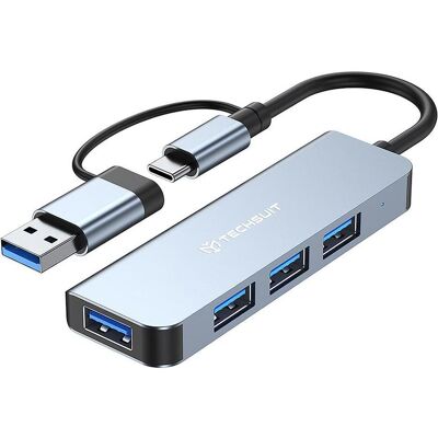 Techsuit - Docking Station DataBridge 4 in 1 (H8) - USB, Type-C to USB 3.0, 3x USB 2.0 - Gray (USB-C, 4 Ports), Dockingstation + USB Hub, Grau Techsuit - Docking Station DataBridge 4 in 1 (H8) - USB, Type-C to USB 3.0, 3x USB 2.0 - Gray (USB-C, 4 Ports), Dockingstation + USB Hub, Grau