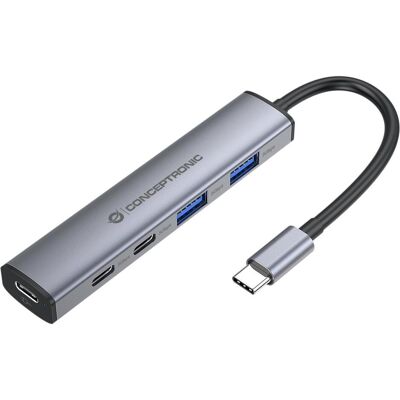 Conceptronic 4-1 Dock USB-C->2xUSB-C/2xUSB-A/100WPD gr (USB-C, 5 Ports), Dockingstation + USB Hub, Grau Conceptronic 4-1 Dock USB-C->2xUSB-C/2xUSB-A/100WPD gr (USB-C, 5 Ports), Dockingstation + USB Hub, Grau